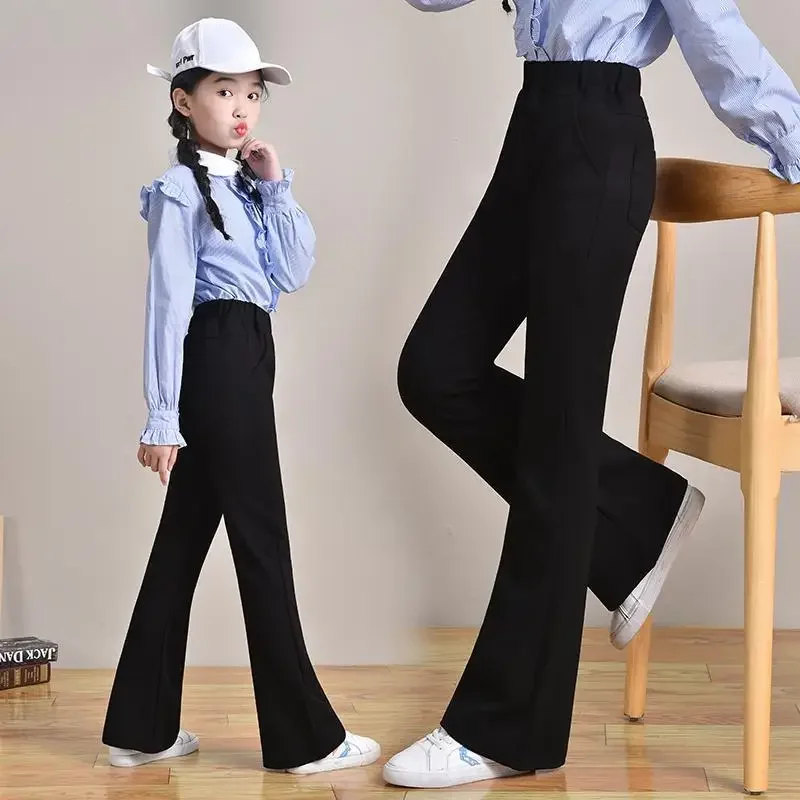Wide-Leg Pants for Tween Girls Spring/Fall 2025 New Black Slim Flare Student Style Stylish Long Pants