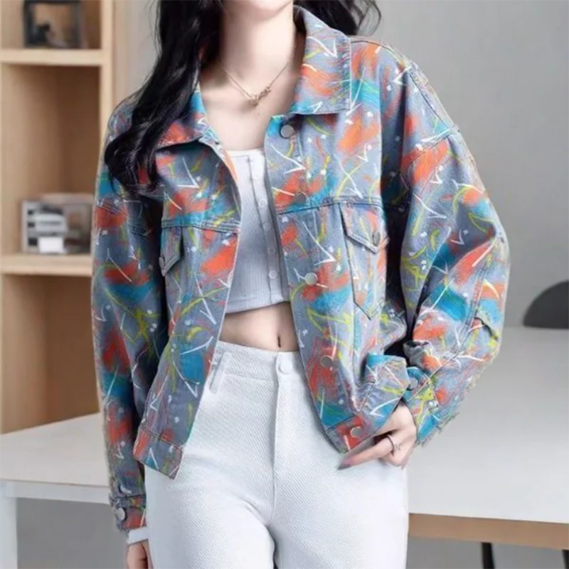 

Весна 2026: Женская универсальная джинсовая куртка в клетку с длинными рукавами и воротником, укороченный стильный топ для миниатюрных женщин, модная верхняя одежда