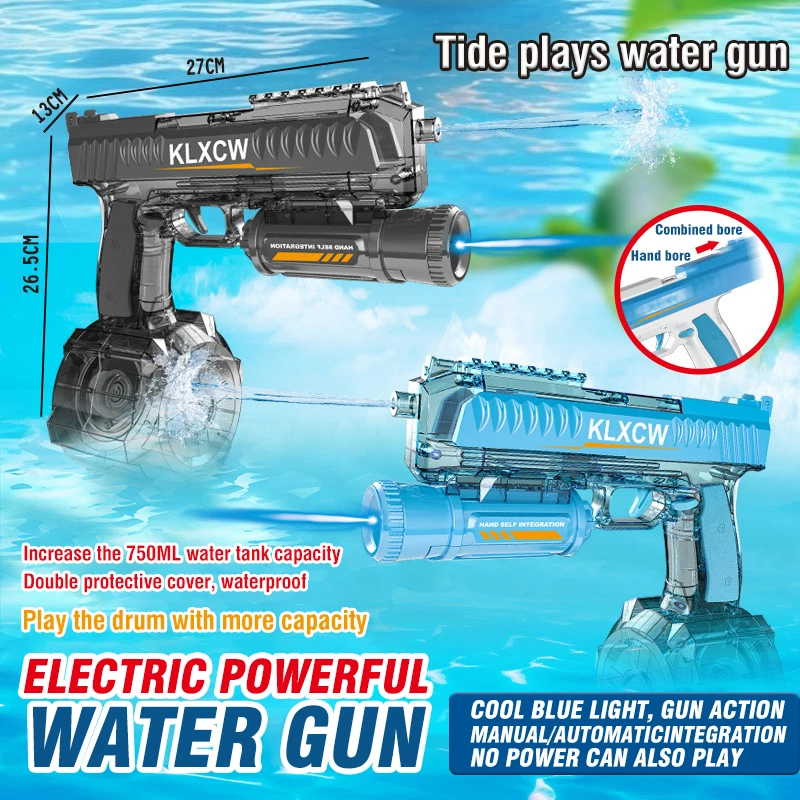 Full Automatic Water Gun Kids Toys Electric Soaker Large Capacity High-Pressure Blaster Light Outdoor Beach Games Children Gift