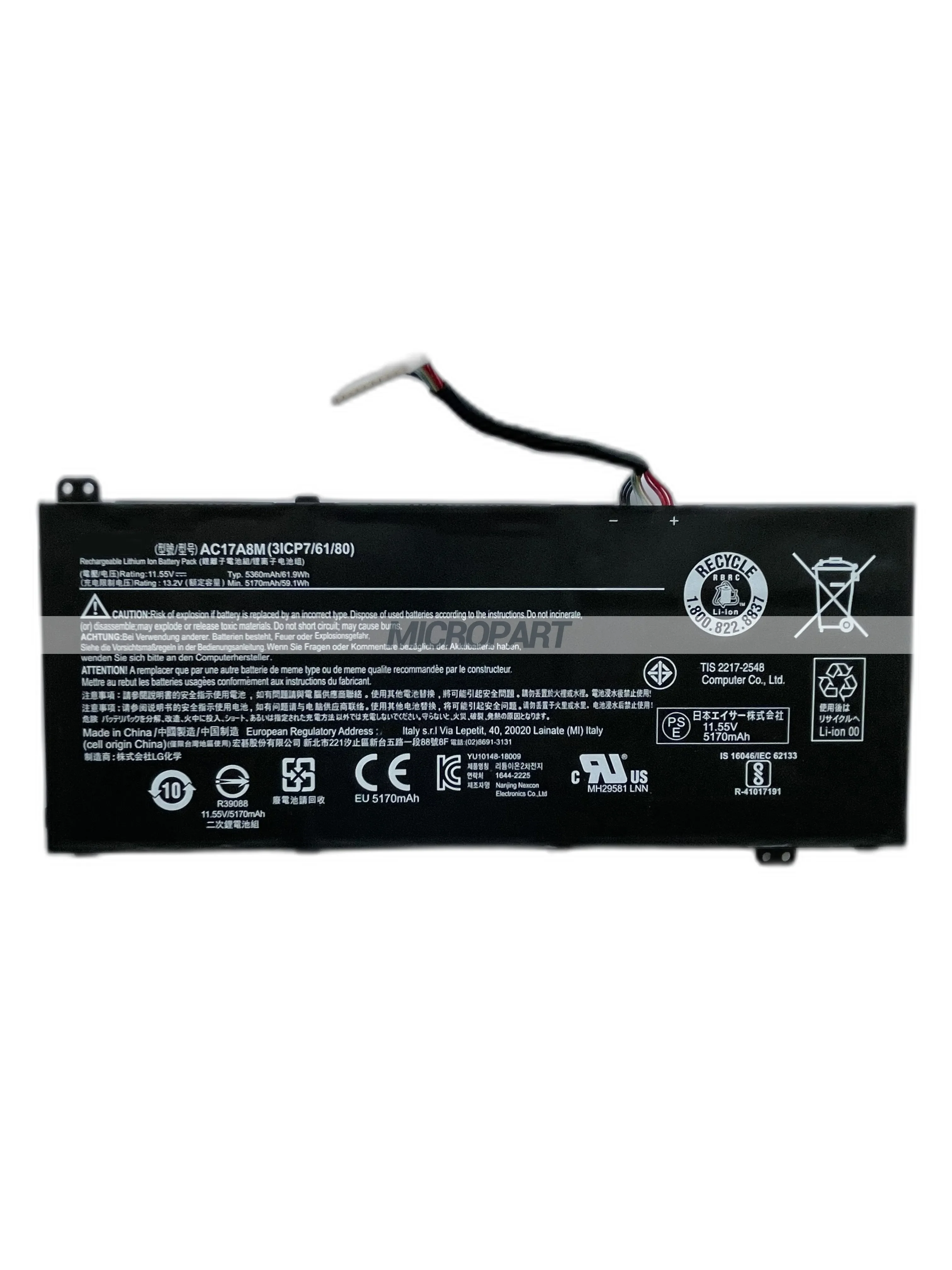 Li-ion AC17A8M Laptop Battery Replacement for Acer Spin 3 SP314-52 TravelMate X3410-M 11.55V 61.9Wh Long Battery Life