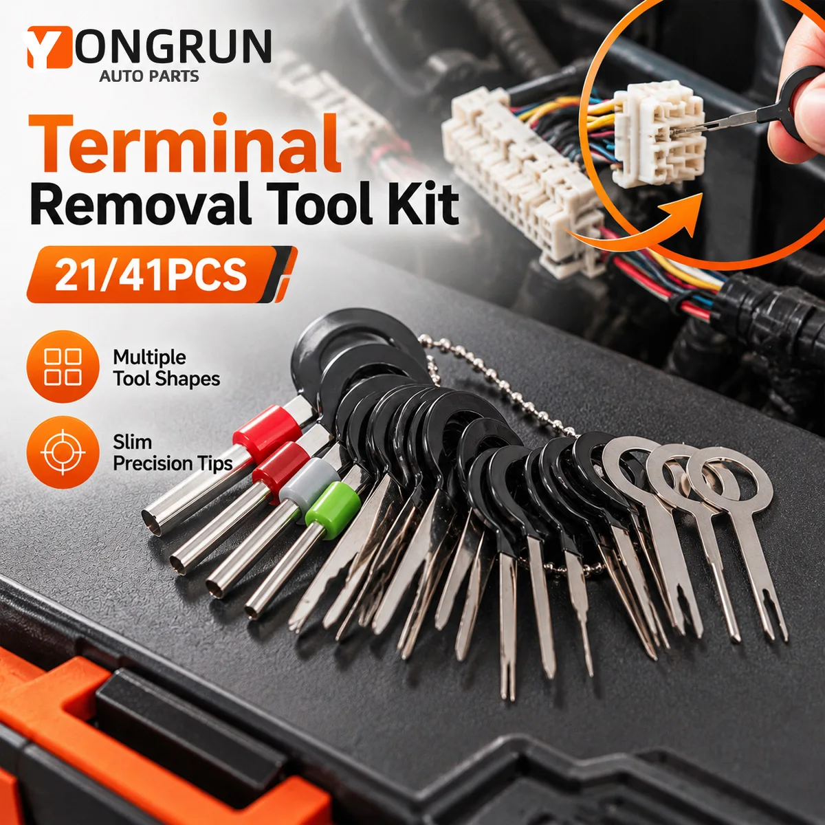 YONGRUN Terminal Ejector Tool Set Connector Pin Extractor Car Motorcycle Wiring Repair Auto Electrical Connector Tool 21/41PCS