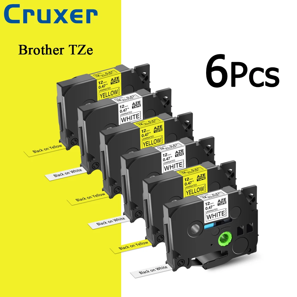 Cruxer 6Pcs TZe231 Label Tape Multi-color Compatible for Brother Ptouch Label Maker Tape 12mm Laminated Ribbon 631 241 251 335