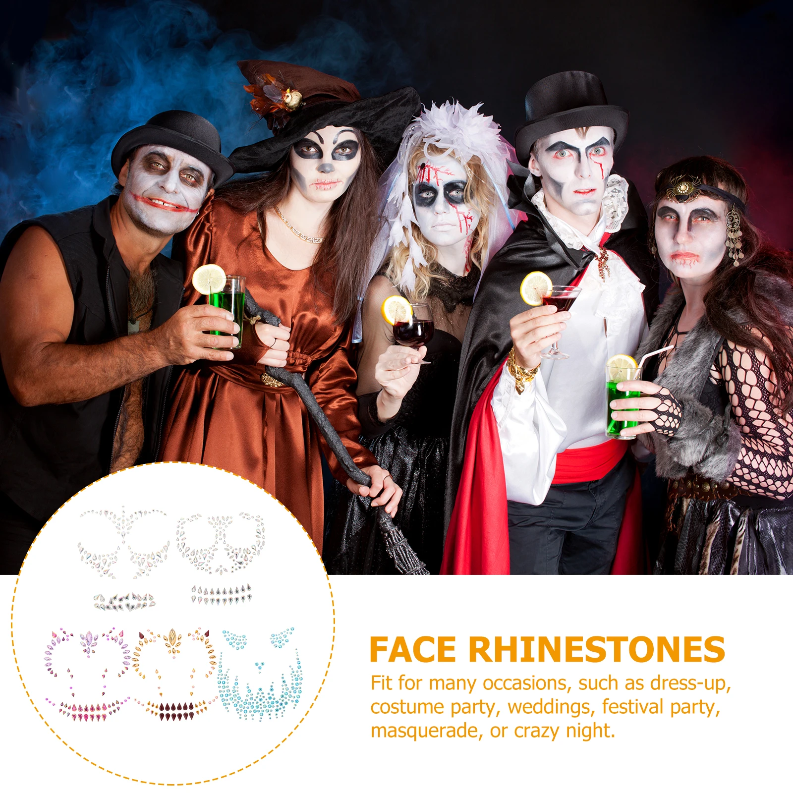 

5 Sets Face Gems Stickers Halloween Bride Glitter Resin Jewels Rhinestones 5# 20# 21# 22# 28# Body Decoration Accessories