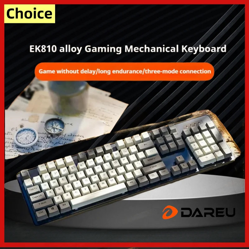 

DAREU Mechanical keyboard EK810 alloy version Wired/Wireless/Bluetooth E-sports game Tri-mode computer office keyboards,Tea Axis