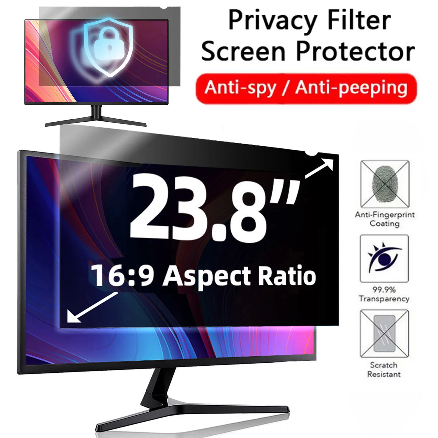 23.8 Inch Computer Privacy Screen Filter 16:9 Widescreen Removable PC 23.8