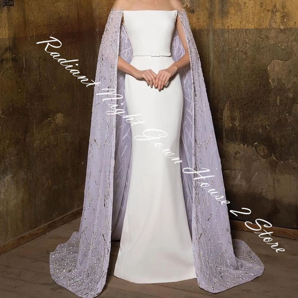 パーソナライズされた人魚のイブニングドレス,裸の肩,スパンコールとクリスタルのベルト,ストラップレスジャージー,ノースリーブ,モダンなウォータートレイン