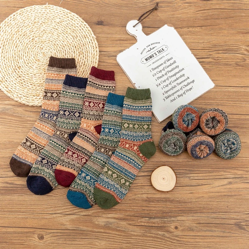 Ethnic Style Square Plaid Women Socks Vintage Style Elegant Beautiful Warm Thickened Soft Autumn and Winter Middle Tube Socks