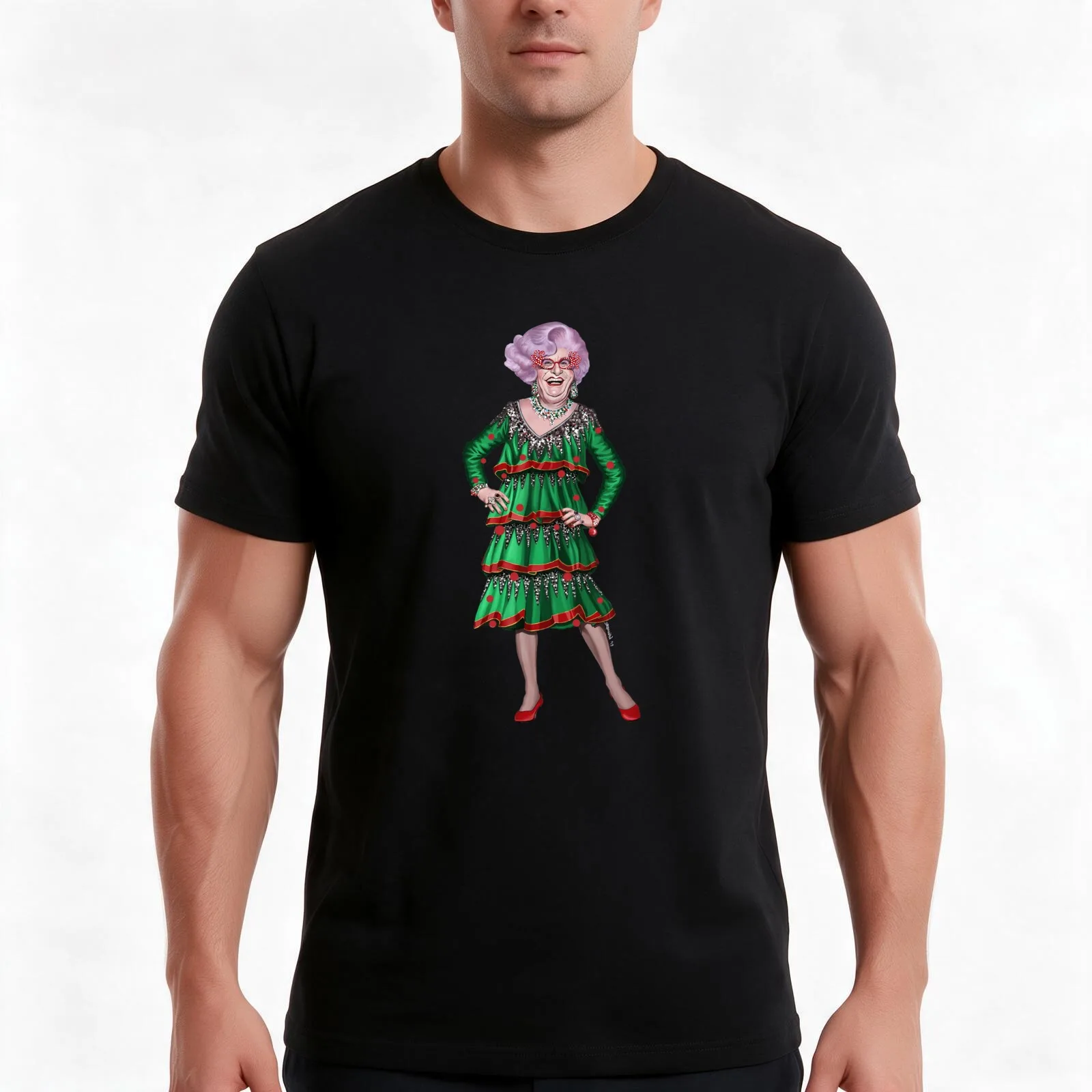 Dame Edna Everage Christmas Frock by James Brennan T-Shirt Summer Casual Cotton Tee Oversized Streetwear Tops 100% Cotton
