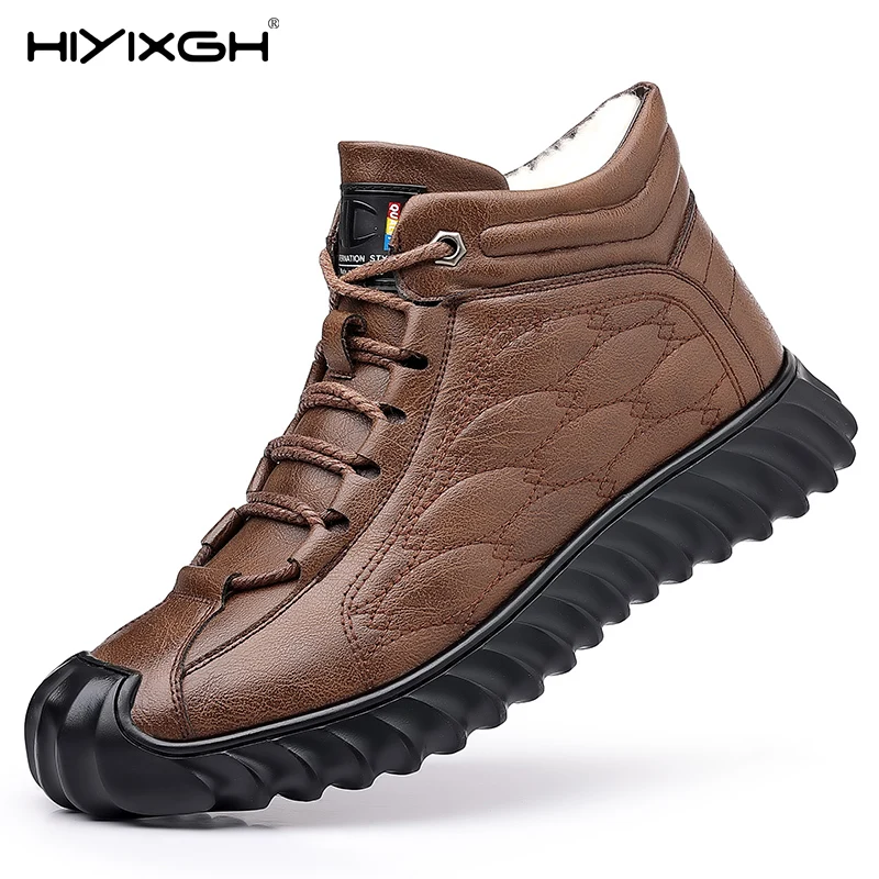 

2025 зимние мужские толстые теплые высокие зимние ботинки на мягкой подошве, противоскользящая, износостойкая, простая, удобная хлопковая обувь