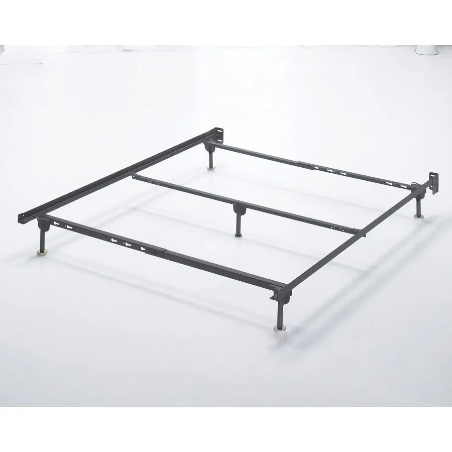 Design by Ashley Adjustable Metal Bolt on Bed Base Frame with Protective Floor Glides, Queen, Black