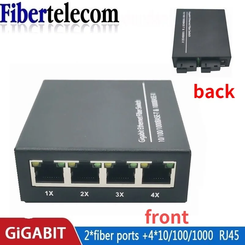 الألياف التبديل 4 RJ45 UTP 2 SC جيجابت الألياف محول الوسائط الضوئية 2SC 4 RJ45 2G4E إيثرنت