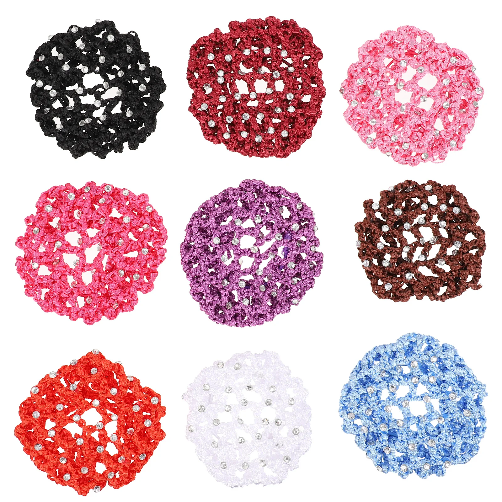 

9Pcs Women Rhinestone Bun Cover Sturdy Creative Hair Snood Net Compact Portable Gift Women Rhinestone Bun Cover