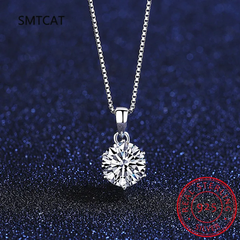 1-10ct Moissanite Necklace For Women Wedding Bridal S925 Silver VVS1 Diamond Pendant Necklace Plated 18K Jewelry