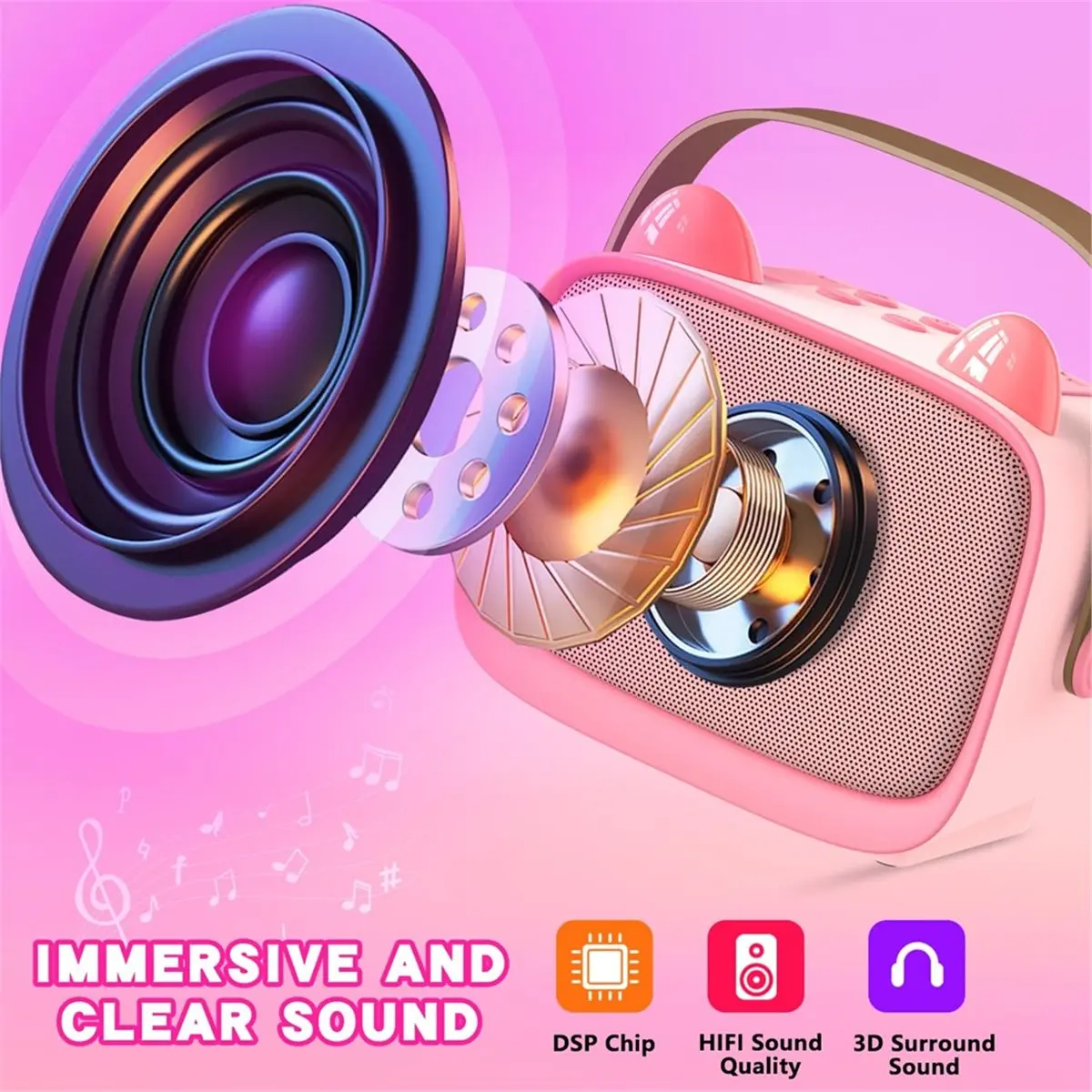 

(BOFF) Портативная Bluetooth-колонка, мини-беспроводная караоке-машина с 2 микрофонами, семейная караоке-система для пения