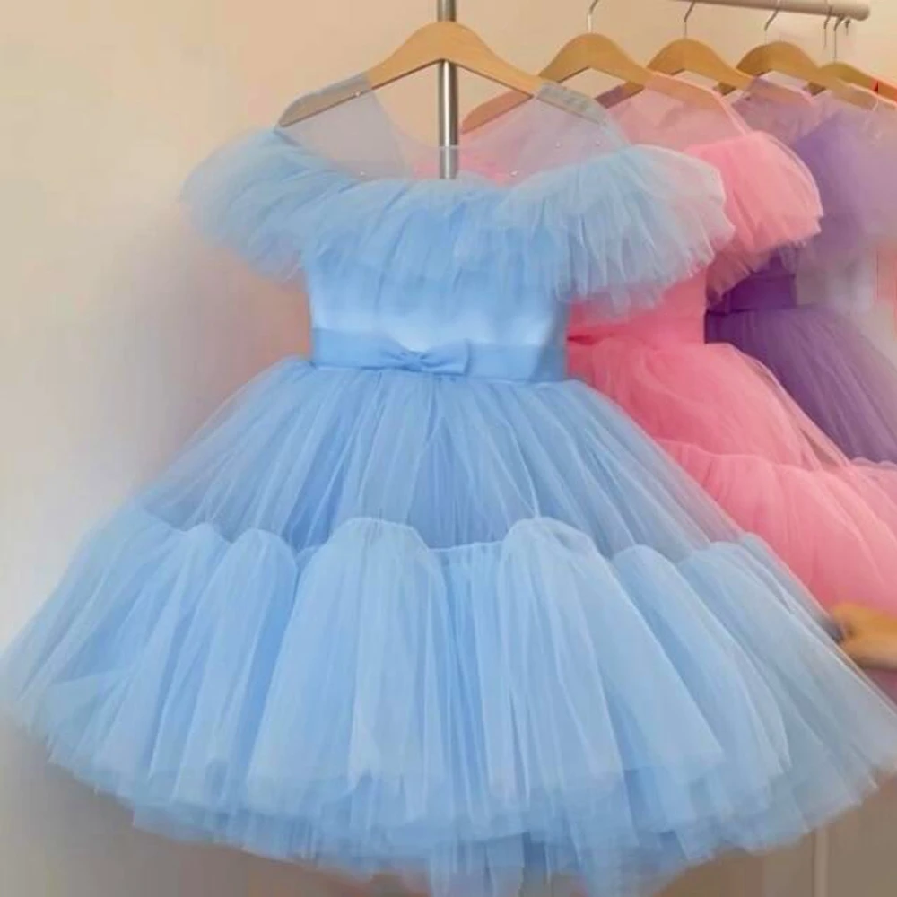 Summer Fluffy Girl Dress Hot Pink Birthday Party Princess Dresses Children Gown Lace Bow Wedding Tutu Dresses for Girls Vestidos