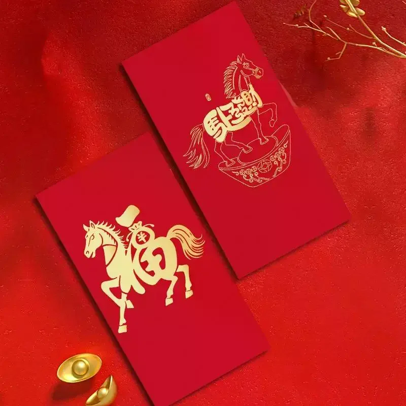 6pcs/Pack 2026 Year Of The Horse Chinese New Year Lucky Money Envelopes, Cartoon Red Packet For Spring Festival