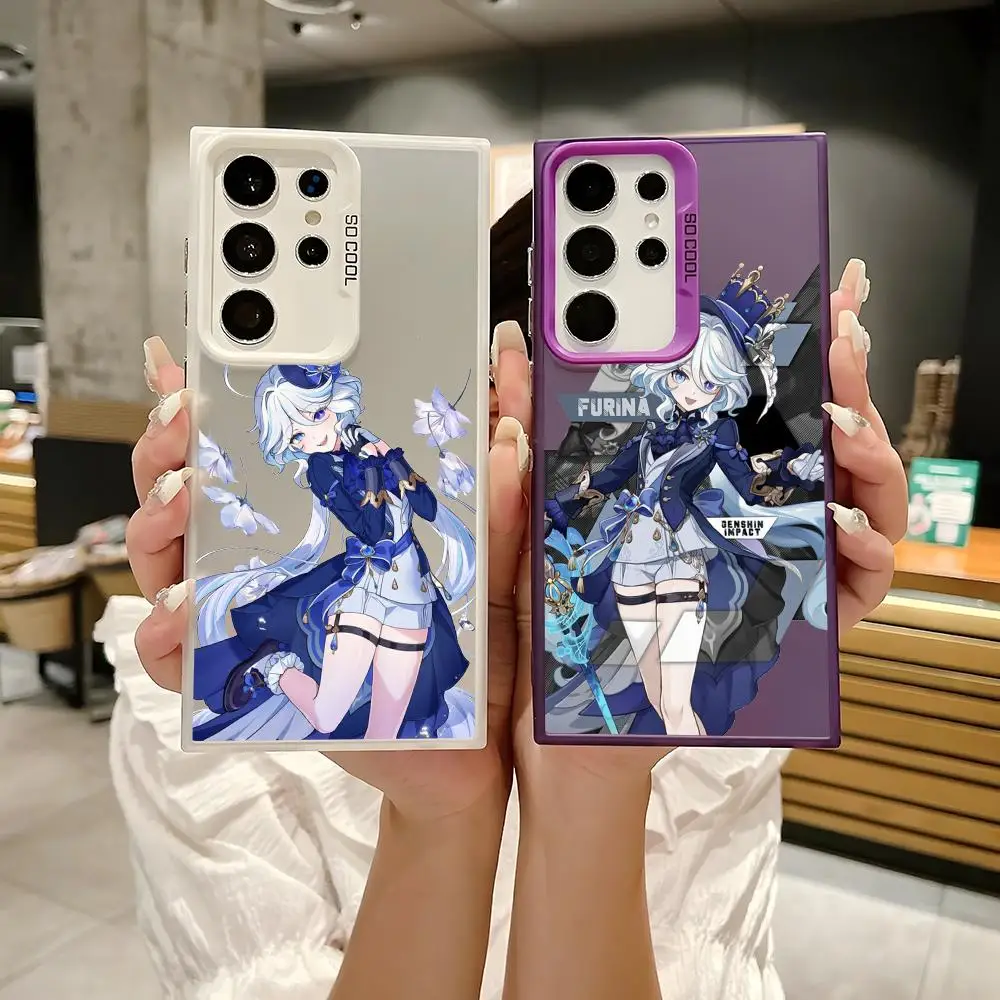 Genshin Impact Furina Phone Case For Samsung Galaxy S25 S24 S22 S23 Ultra S21 S23 Plus 5G Shiny TPU Cover Shockproof Funda