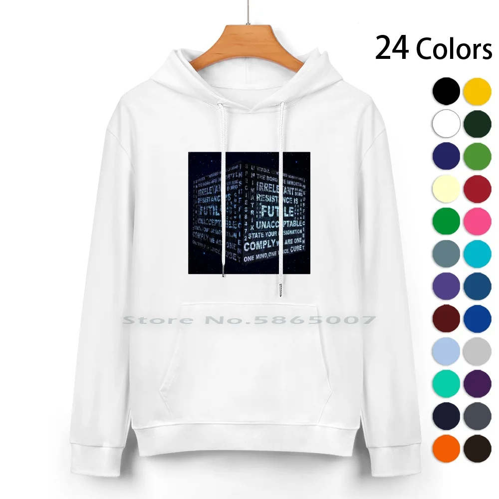 Borg Cube Pure Cotton Hoodie Sweater 24 Colors Borg Queen Seven Of Nine Star Enterprise Space Sci Fi Janeway Picard Borg Cube