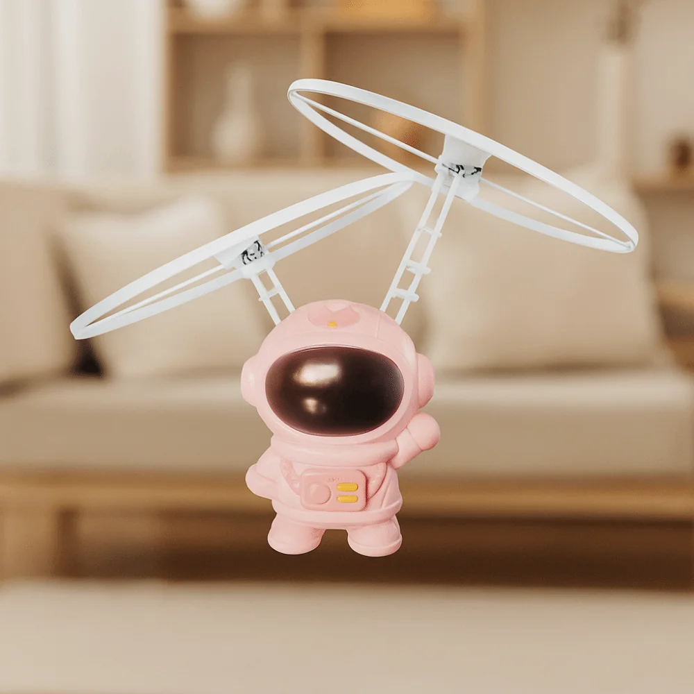 Cartoon Spaceman USB Charging Flying Robot Colorful Luminous Lights Hand Control Helicopter Dual Wings Fingertip Gyro Gifts