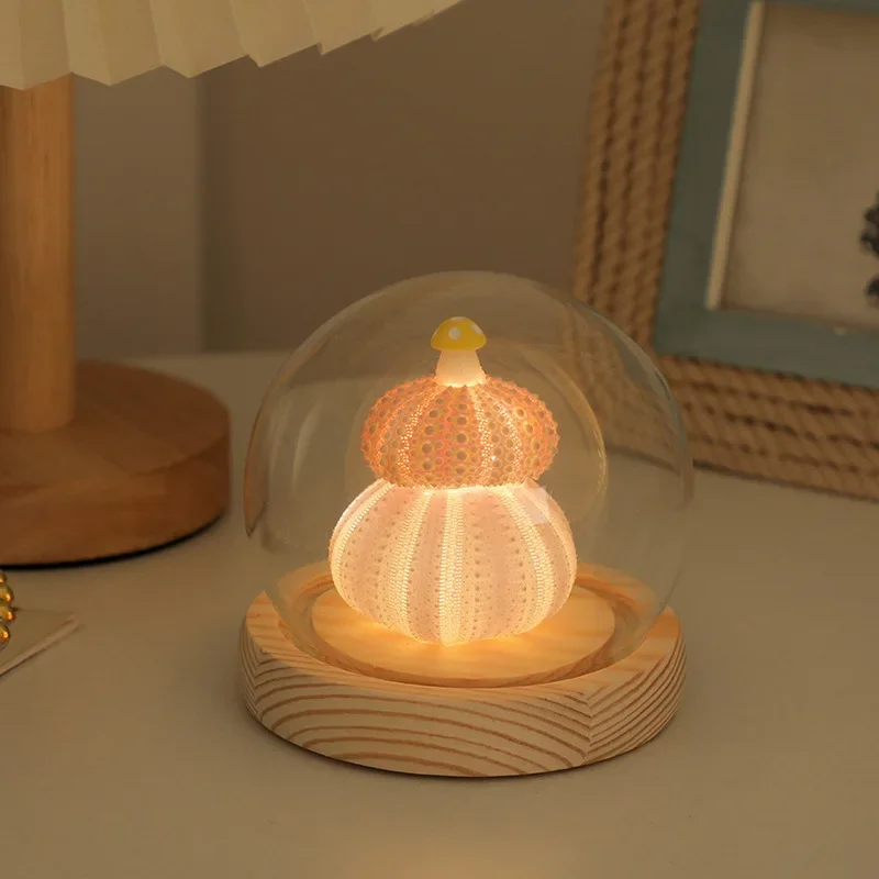 LED Sea Urchin Night Light Mushroom Shell Diy Bedroom Desktop Ornament for Children's Day Gift