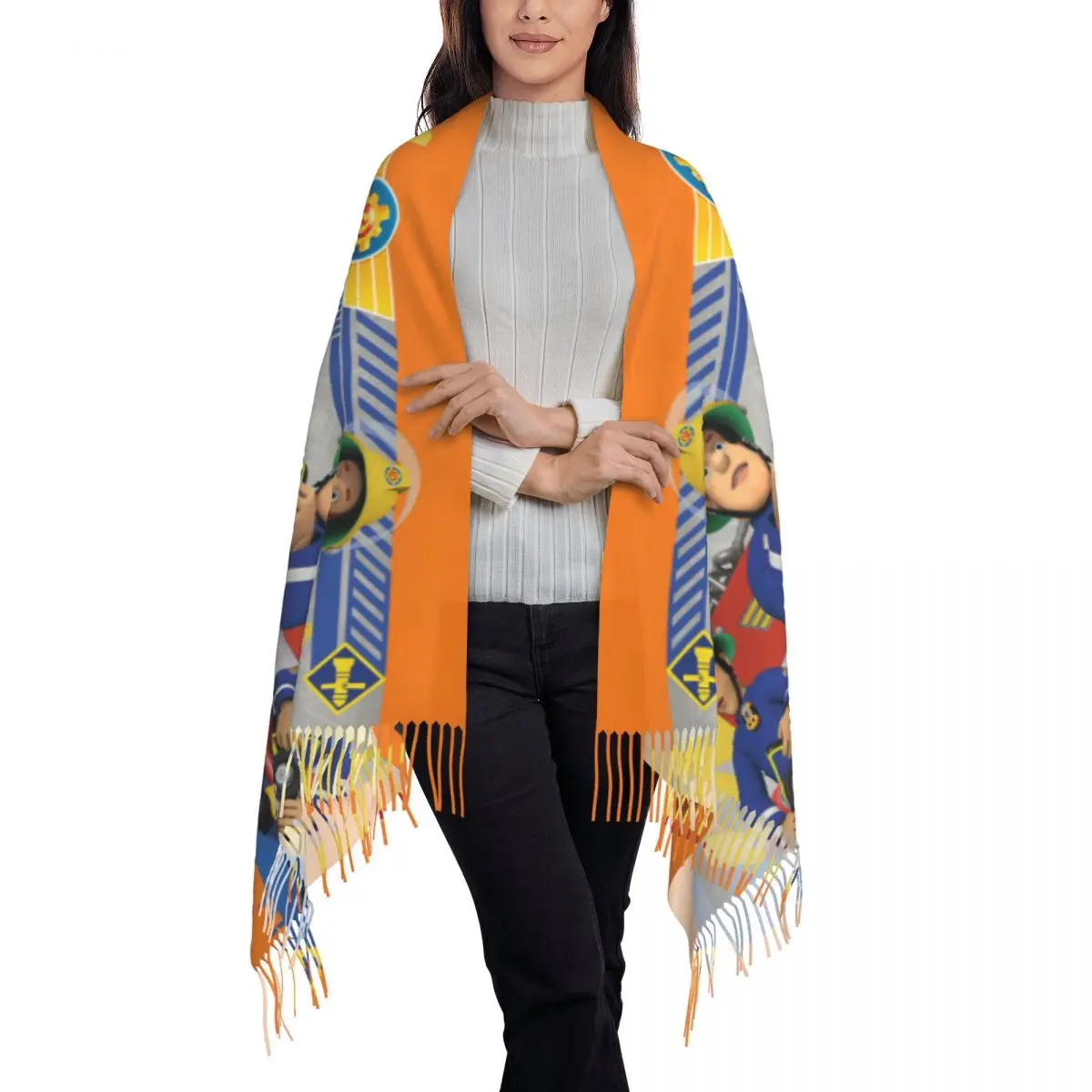 Fireman Sam Tassel Scarf Women Soft Shawls Wraps Lady Winter Fall Scarves