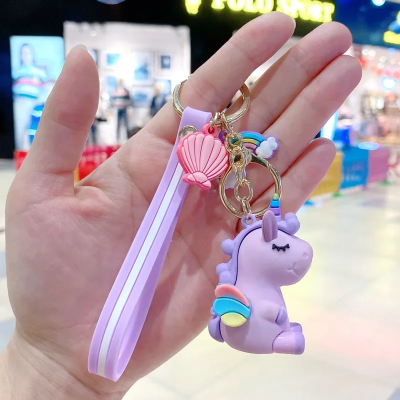 Cartoon Cute Rainbow Horse Car Key Pendant Unicorn Doll Student Backpack Chain Small Gift Animal Creative Pendent