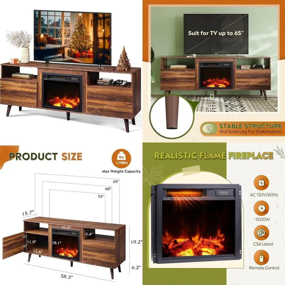 

65 TV Console with 18 Electric Fireplace, 58 Wide Media Storage Cabinet