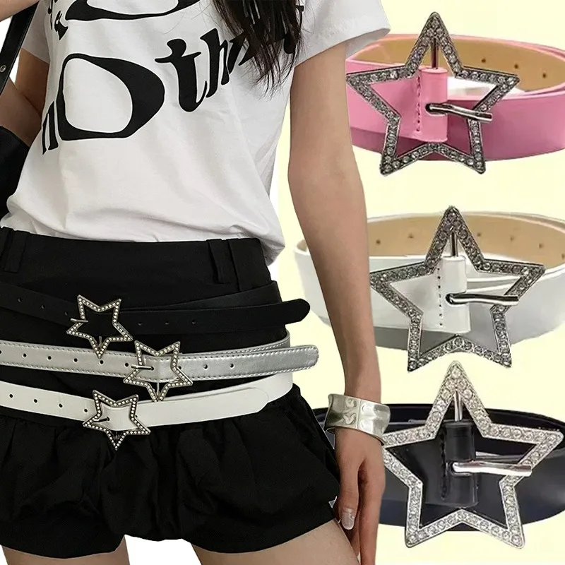 Spice Girls-Ceinture Étoile pour Femme, Reliure en Cuir Rose, Ceinture Ornée de Strass, Accessoire de Décoration Rétro, Rotterdam Kling, Y2k