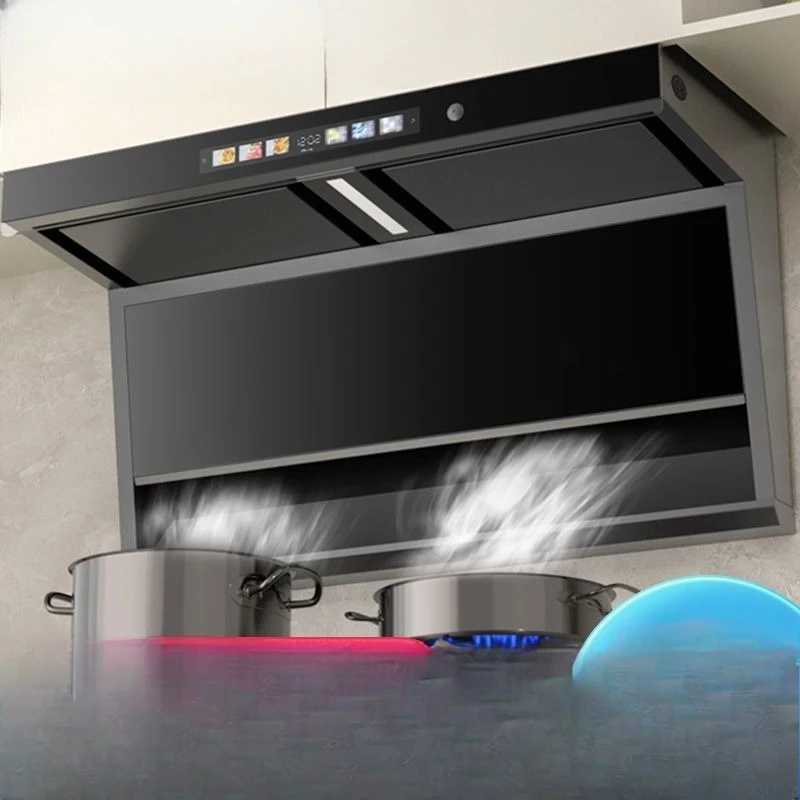 Top side three-suction kitchen, household large suction range hood, silent automatic cleaning