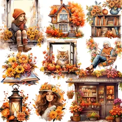 12Pcs/Pack Autumn Flowers Girl Sticker DIY Craft Scrapbooking Album Junk Journal Decorative Stickers