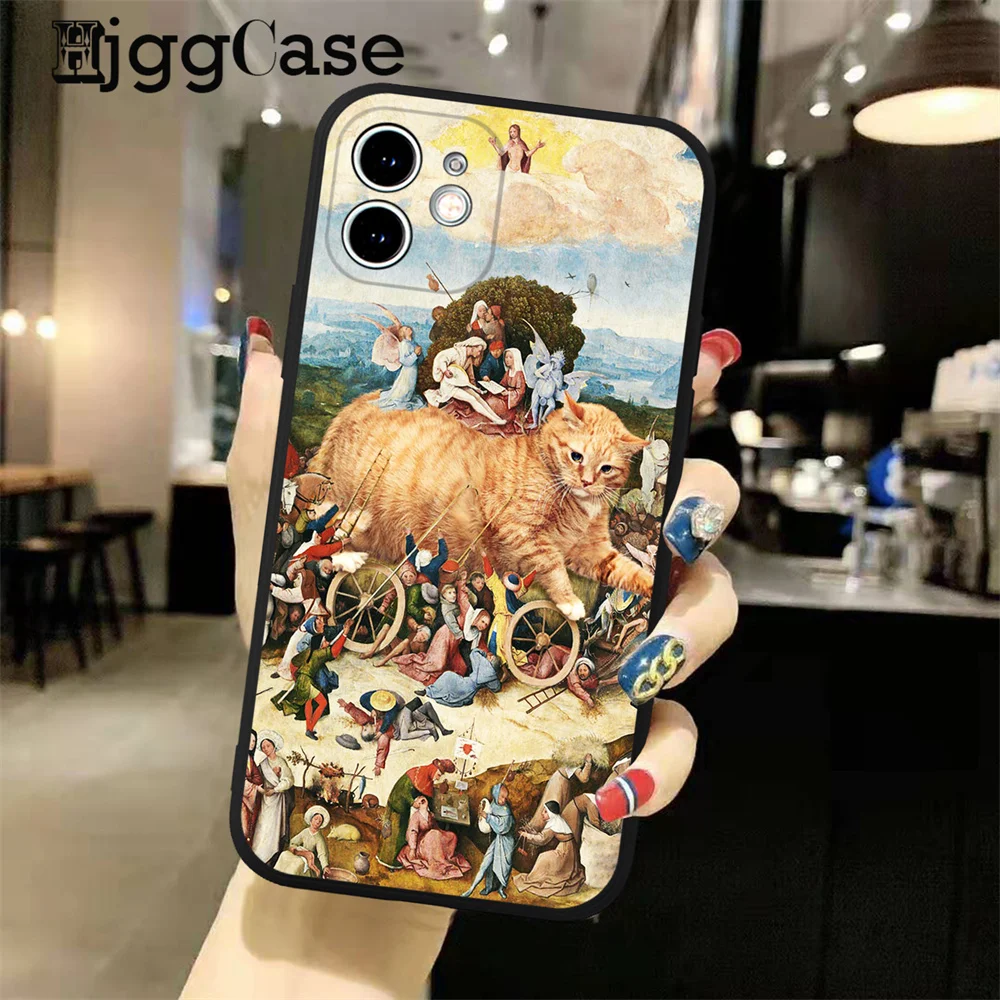 Van Gogh Gustav Klimt Mona Lisa Fun Cat Art Funda Phone Case For iPhone 15 14 13 12 11 Pro Max Mini XS X XR 7 8 Plus back Cover