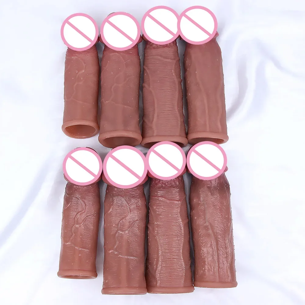 Male Extende Enlargement Penis Sleeve Reuseable Silicone Sex Toys Wolf Teeth Set Adult Male Silicone Set Couple Sharing Sex Toys