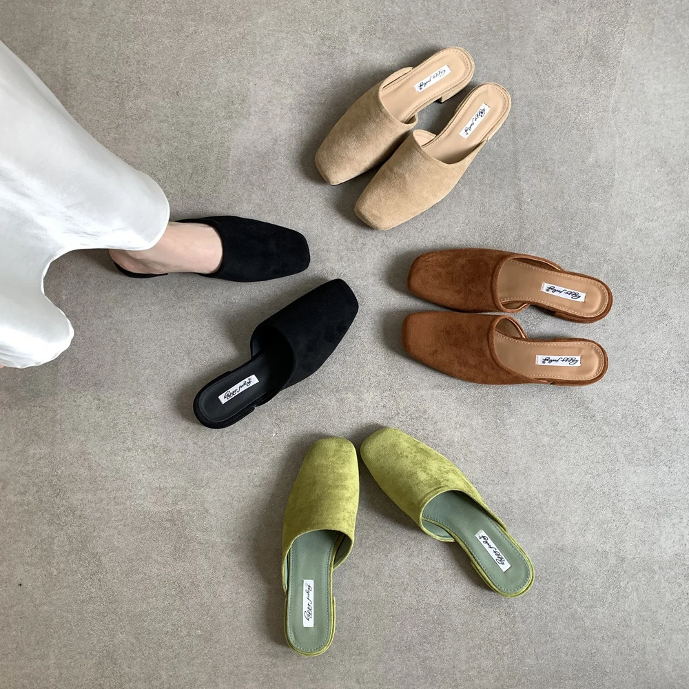 

Mules for Women Flats Square Toe Slip on Flat Slides Comfortable Suede Women Slippers Backless Loafer Shoes Casual Dress Sandals