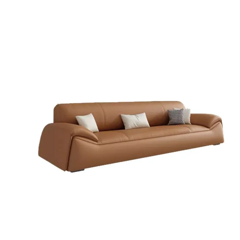 Cream style leather sofa living room, simple size and modern minimalist straight row cat scratching leather sofa