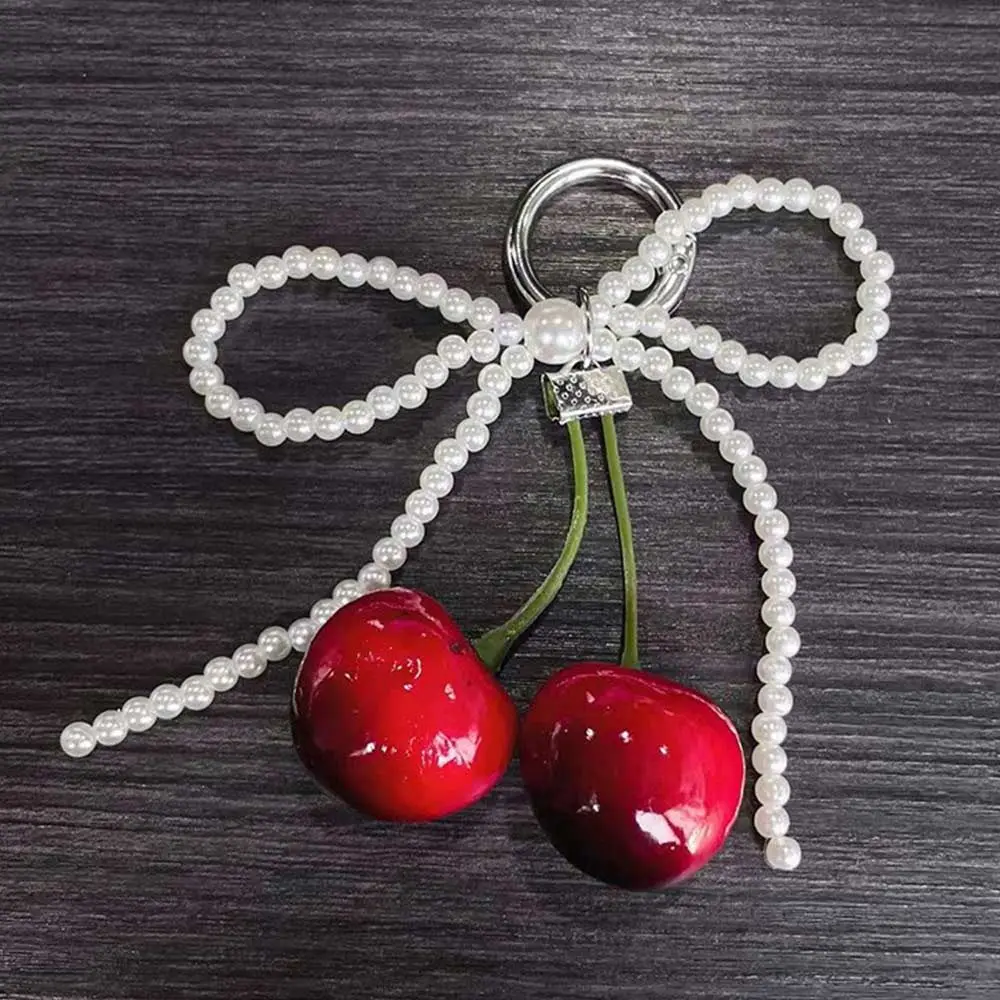 Imitation Pearl Keychain Lace Bow Ribbon Hangings Ornament Bag Pendant Bag Accessories Mobile Phone Pendant Car Keys Accessories