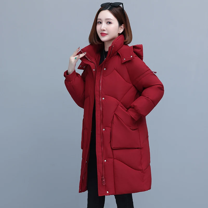 

Новая женская модная свободная универсальная темпераментная толстая и теплая хлопковая куртка, зимняя повседневная куртка, можно взять с шапку, пальто средней длины