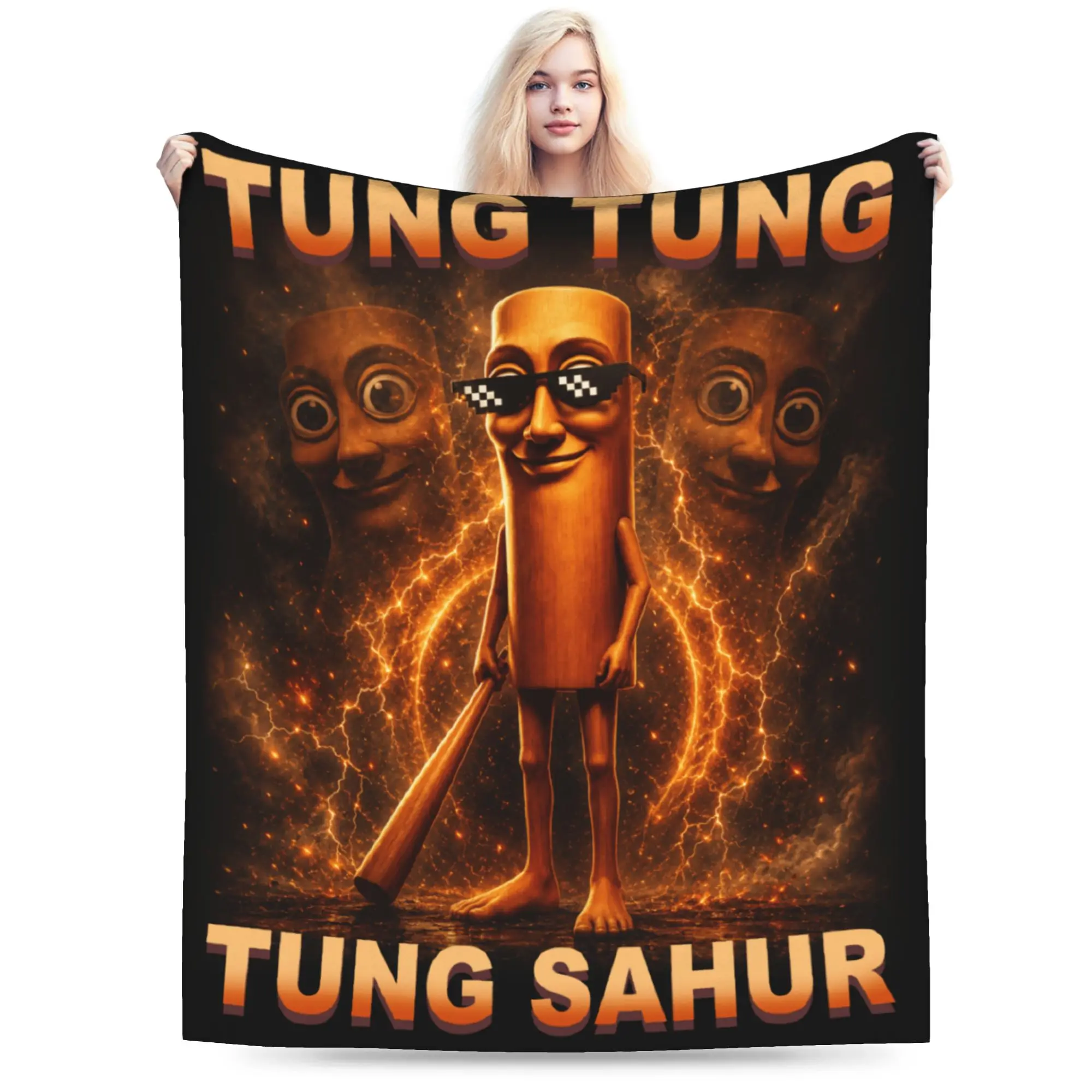 Tung Tung Tung Sahur is Calling Funny Italian Brainrot Cozy Blankets Novelty Camping Bedding Throws Bedroom Flannel Bedspread