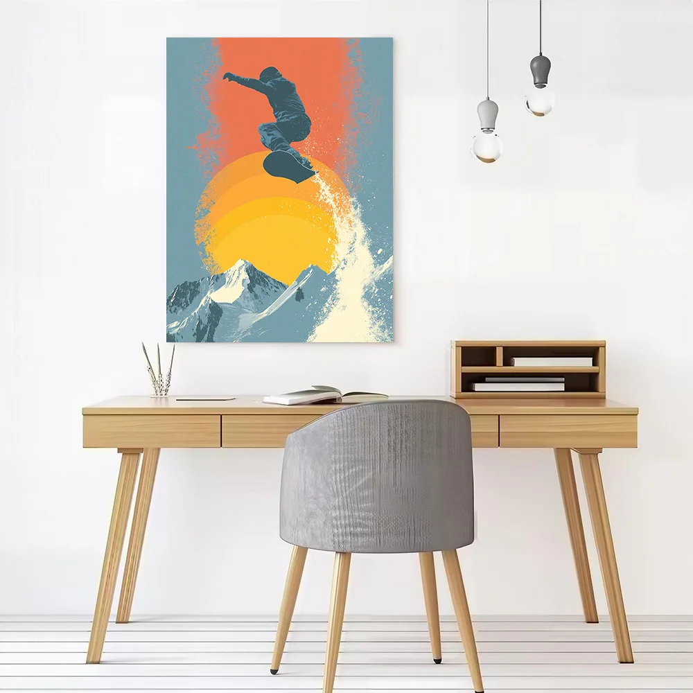 Snowboarder Jumping Over Mountains At Sunset Printed Canvas Poster Personalized High Quality Wall Art Paintings for Wand Deko
