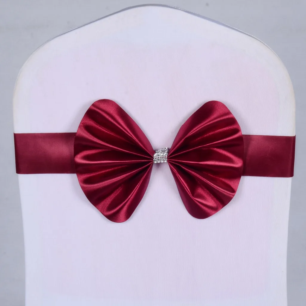 Wedding Chair Knot Chair Bow Sashes Wear-Resistant Party Chair Decoration Rhinestone Buckle Chair Band Luxury For Banquet Hotel