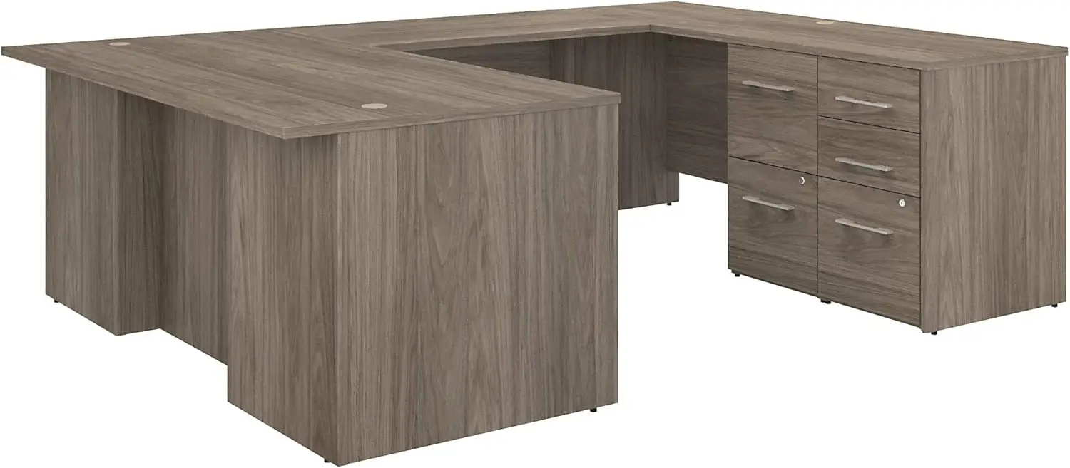 Business Furniture Office 500 U Shaped Executive Desk with Drawers, 72W, Modern Hickory office furniture