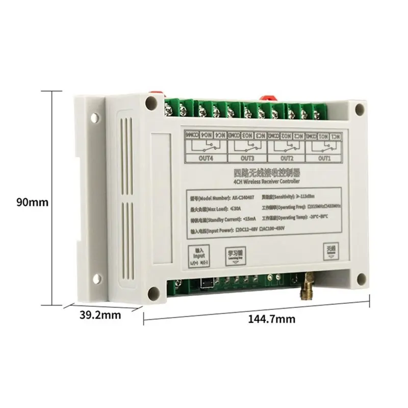 B50B-Wireless Remote Control DC12V-48V 4CH 30A Elevator Control Switch Lifting Equipment Switch Relay+ 433Mhz Remote