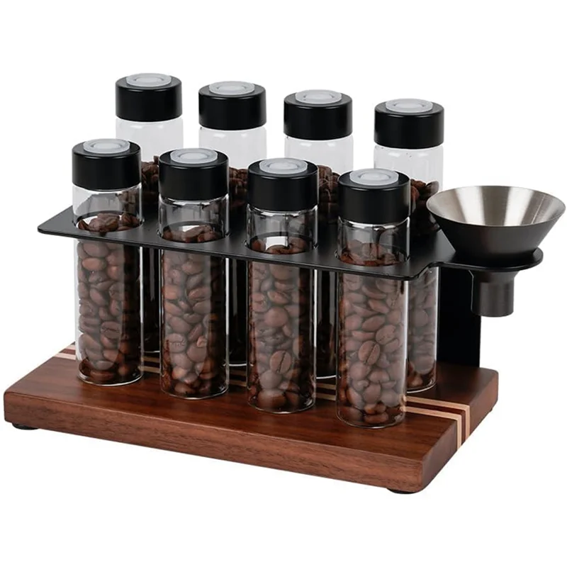 

A03F-трубки для хранения кофейных зерен, герметичные с бункером, односторонний выпускной клапан, один доз, погреба для кофейных зерен, деревянная подставка