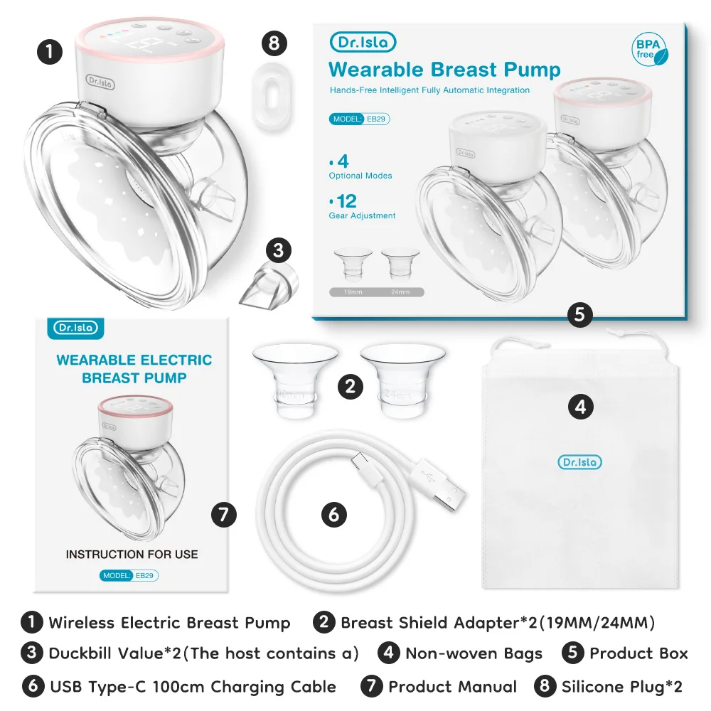 Dr.isla Portable Wearable Electric Breast Pump 4Modes Hands Free Breast Pumps 180ml Milk Collector With 1600mAh Battery BPA Free