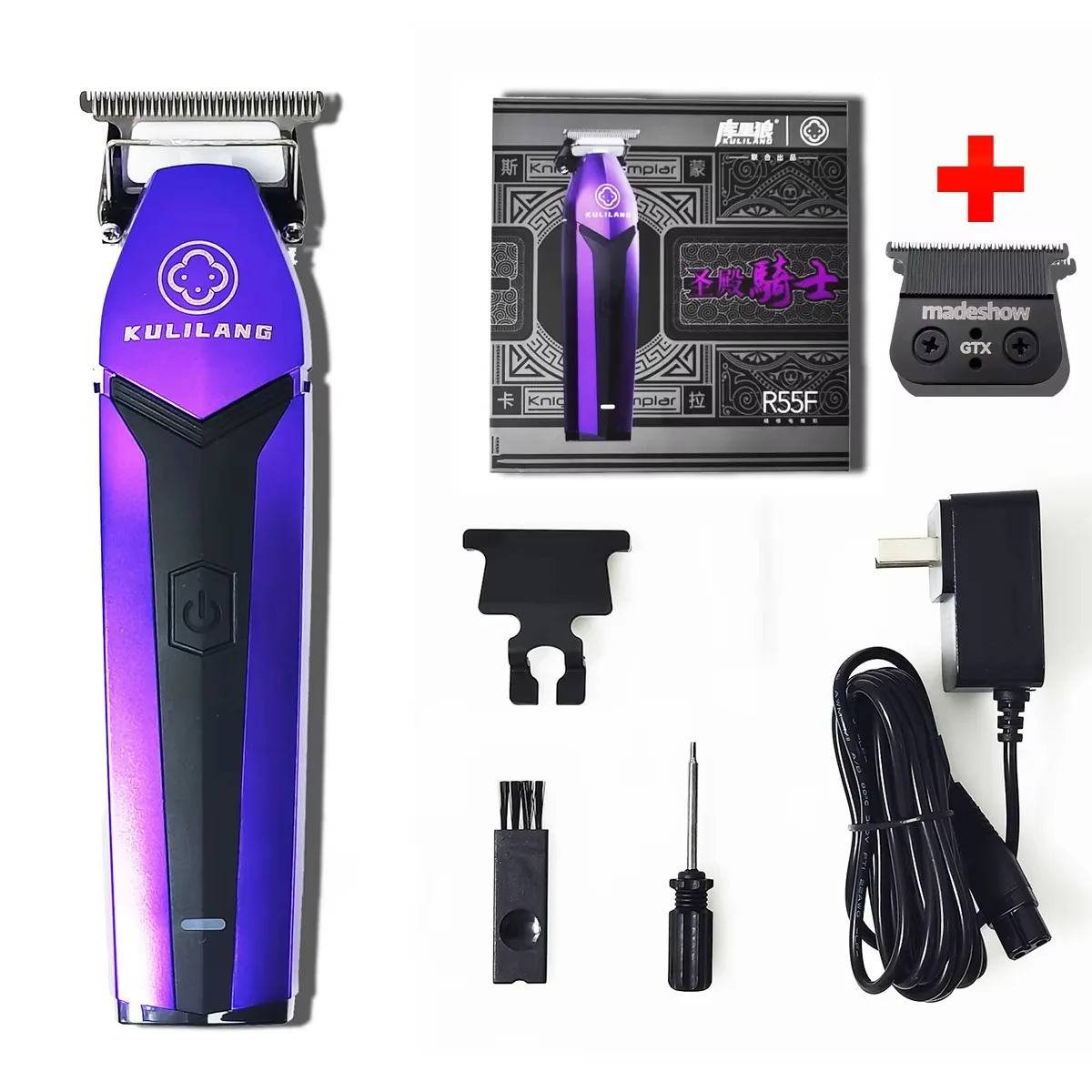 KULILANG R55F Purple Professional Electric Hair Trimmer 7200RPM Adjustable 0 Pitch GTX Blade Barber Shop Hairdressing Clipper