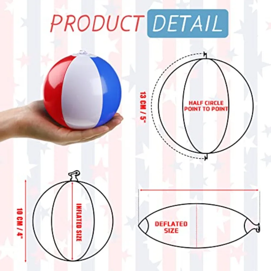 100 Pcs 4 to 5 Inches Red White and Blue Beach Balls for 4th of July Inflatable Balls Patriotic Summer Toys for 250th Anniversa