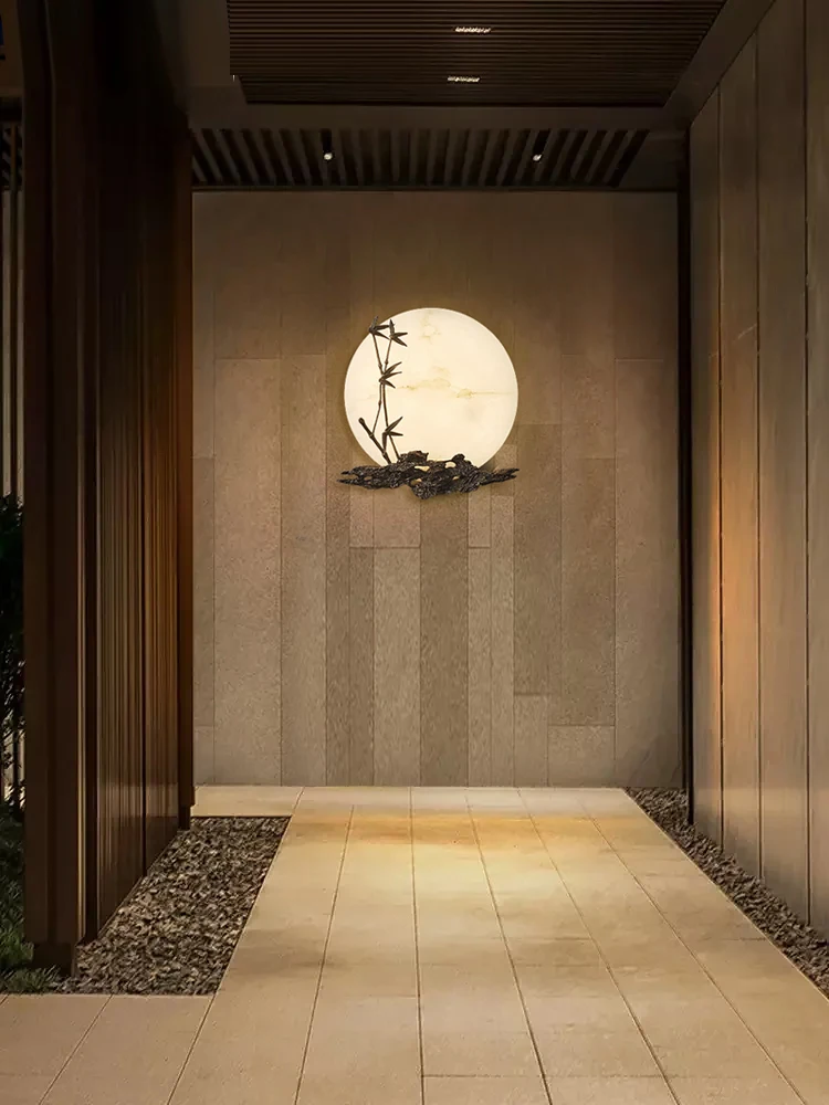 مصباح جداري على الطراز الصيني الجديد زن على الطراز الصيني جميع النحاس والرخام لغرفة المعيشة وغرفة الشاي وإضاءة خلفية للحديقة الخارجية والمناظر الطبيعية م #2