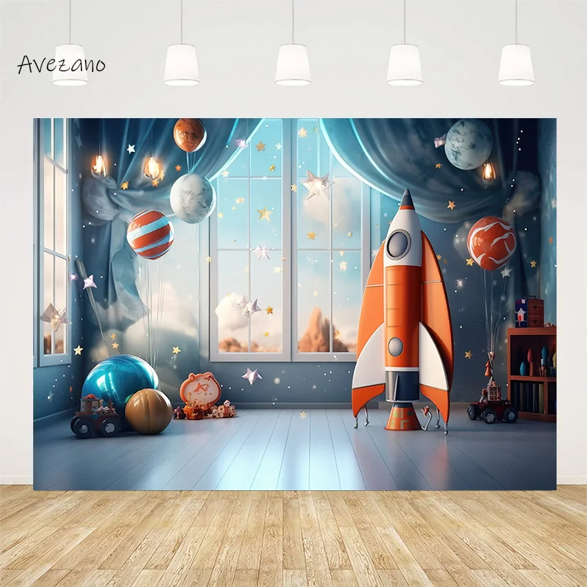 

Avezano Photography Background Boy Birthday Bedroom Decoration Outer Space Planet Rocket Cake Smash Backdrop Photo Studio