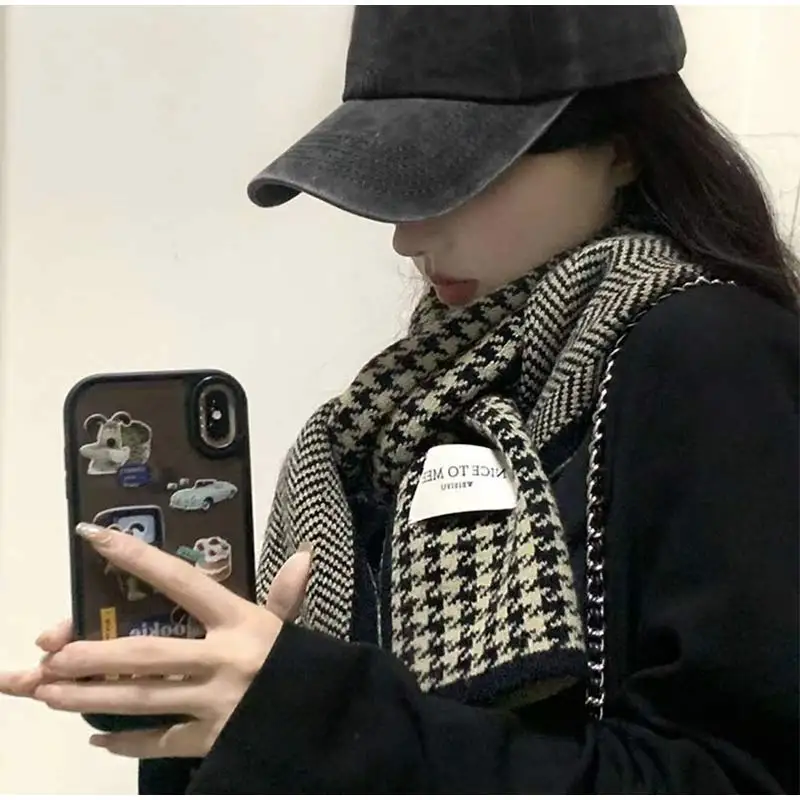 한국 INS 클래식 양면 격자무늬 스카프 패셔너블 다용도 커플 트렌디 니트 스카프 가을 겨울용 신상 따뜻한 스카프