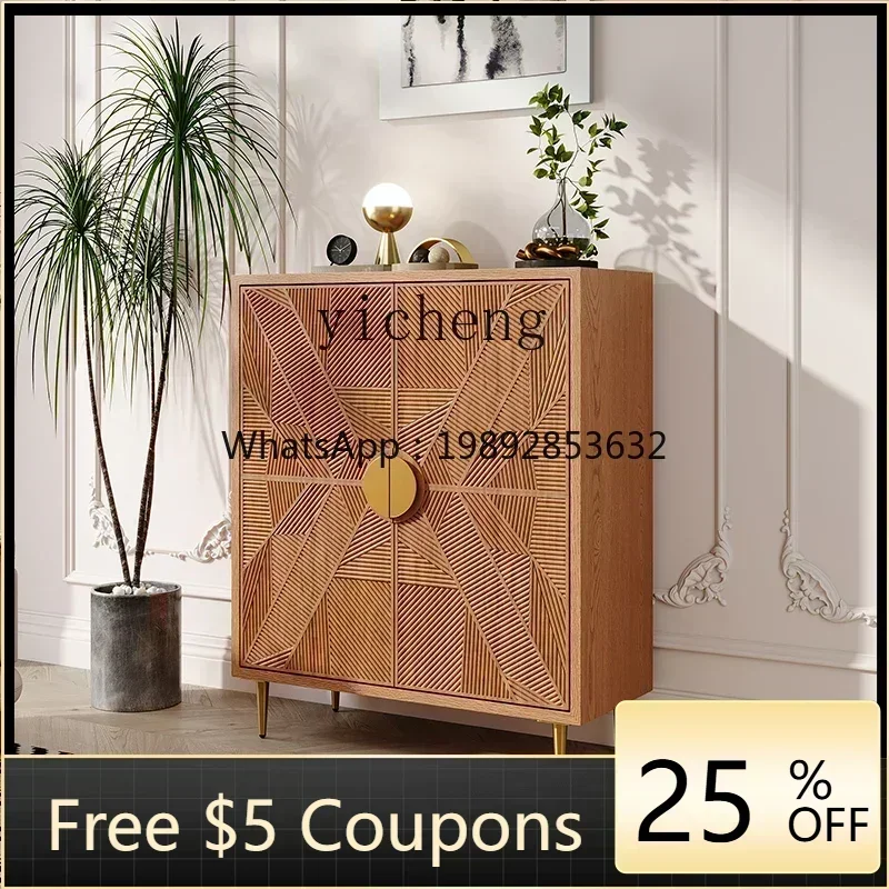 1-D29American Light Luxury Style Home Entrance Cabinet Shoe Cabinet Integrated Household Living Room Solid Wood Side Cabinet