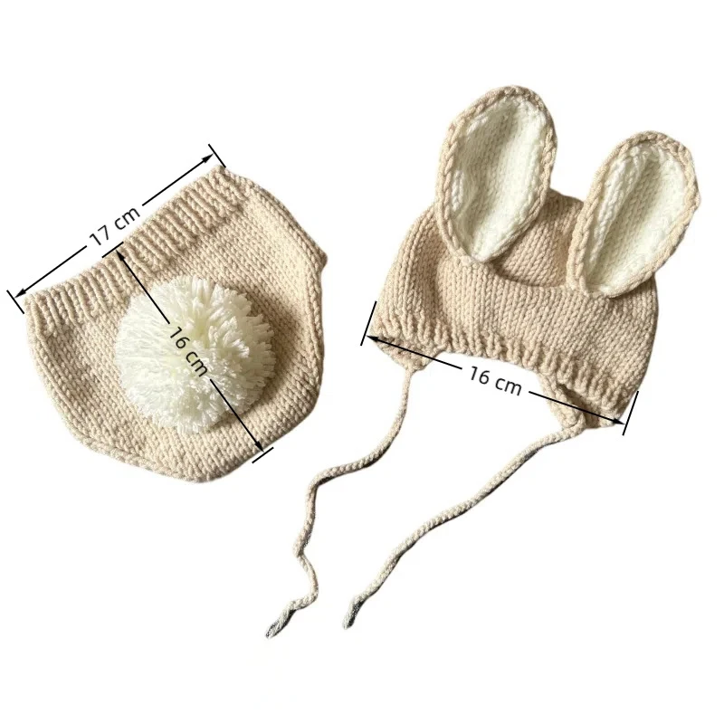 Newborn Photography Props Baby Bunny Knit Outfit Costume with Hat Shorts Set for Infant Photo Shoot Baby Shower Gift